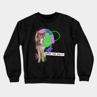 Wolf Dog Reality Vaporwave Party Techno Glitch Crewneck Sweatshirt